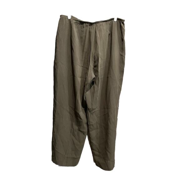 Eileen Fisher Green Heavyweight Stretch Silk Georgette Wide Women's Pants Size L - Picture 2 of 5
